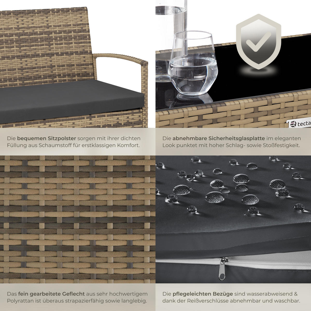RATTAN SITZGRUPPE Sparta,schlanke Gestelle,natur - Naturfarben, Kunststoff - tectake