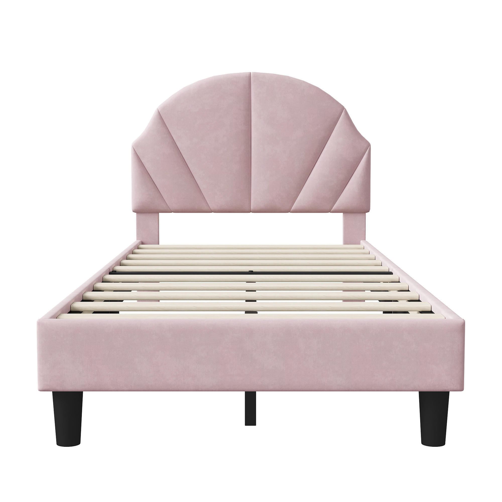 POLSTERBETT 90x200 cm Kinderbett, Einzelbett mit gepolstertem Muschel-Kopfteil, höhenverstellbar, Lattenrost, Rosa - Rosa, Metall (90/190cm) - EuroLiving