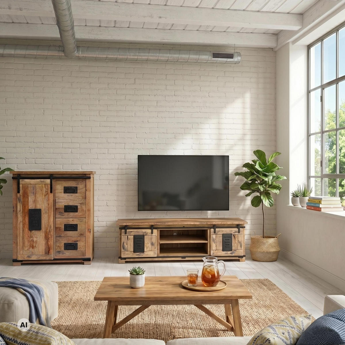 TV-ELEMENT Florenz Mango Vintage 180 x 55 x 50 cm - Schwarz/Braun, Holz (180/50/55cm) - Mr. Deko