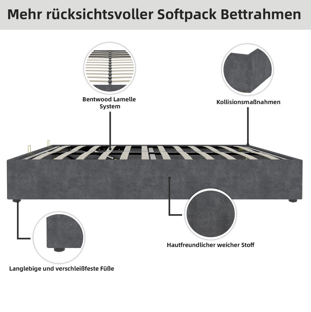 POLSTERBETT 140/200 cm mit verstellbarer Rückenlehne, Gaslift und Samtbezug, Grau - Grau, Textil (140/200cm) - Redom