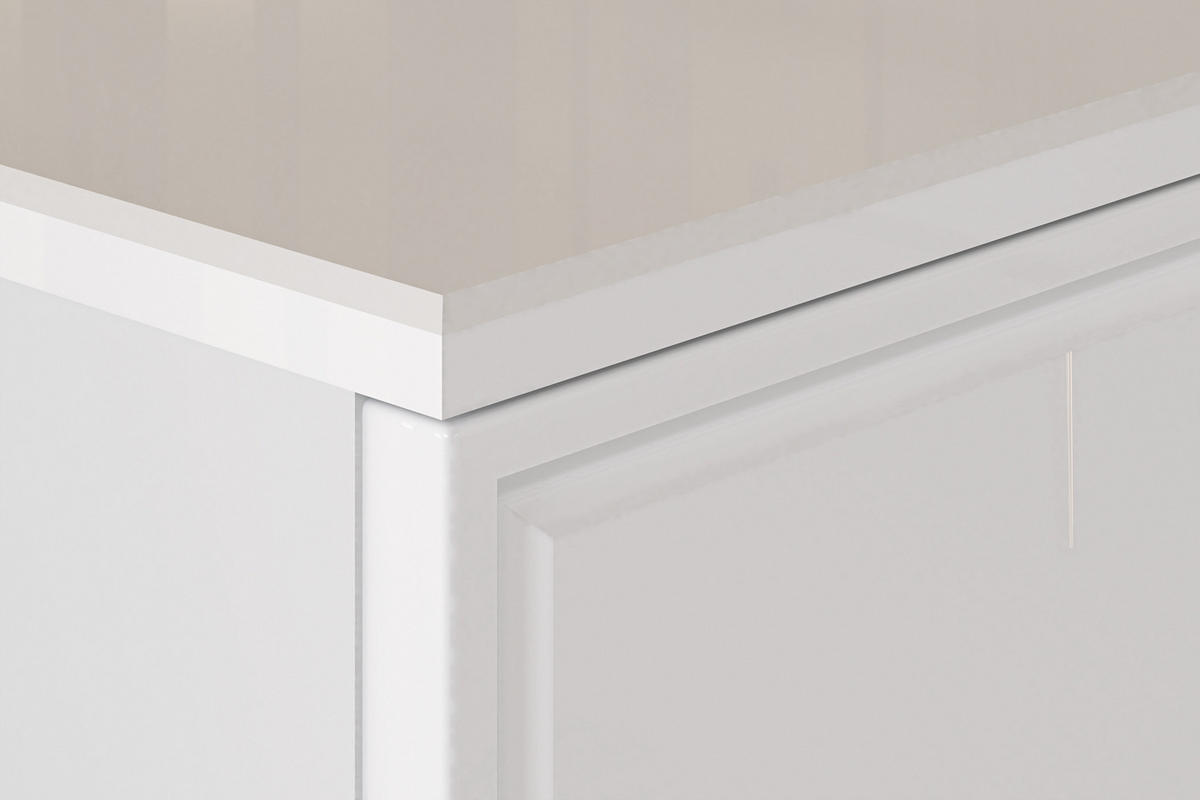KOMMODE ISORIA auf hohen goldenen Beinen, Glas Weiß - Goldfarben/Weiß, Holz/Metall (120/85/40cm) - KONSIMO®