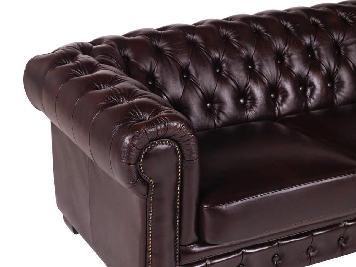 CHESTERFIELD Ledersofa 4-Sitzer - Büffelleder - Rotbraun - BRENTON - Bordeaux, Leder (99/73/240cm) - Vente-Unique