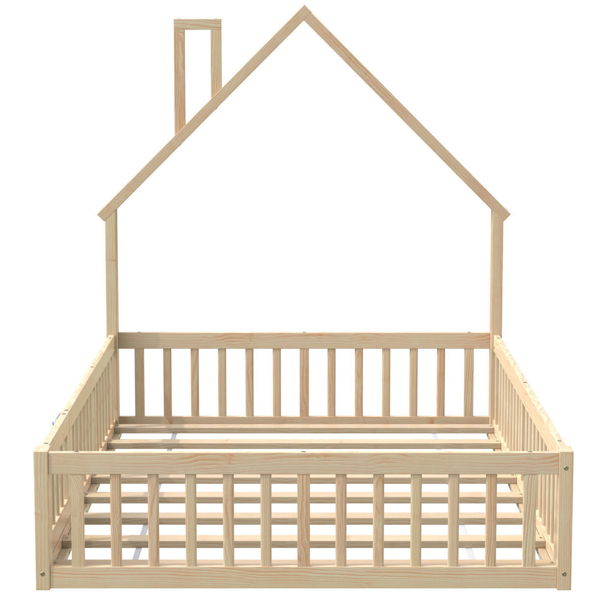KINDERBETT 140/190 cm mit Lattenrost, Sicherheitsgitter und Schornsteinform, Natur - Naturfarben, Holz (140/190cm) - Redom