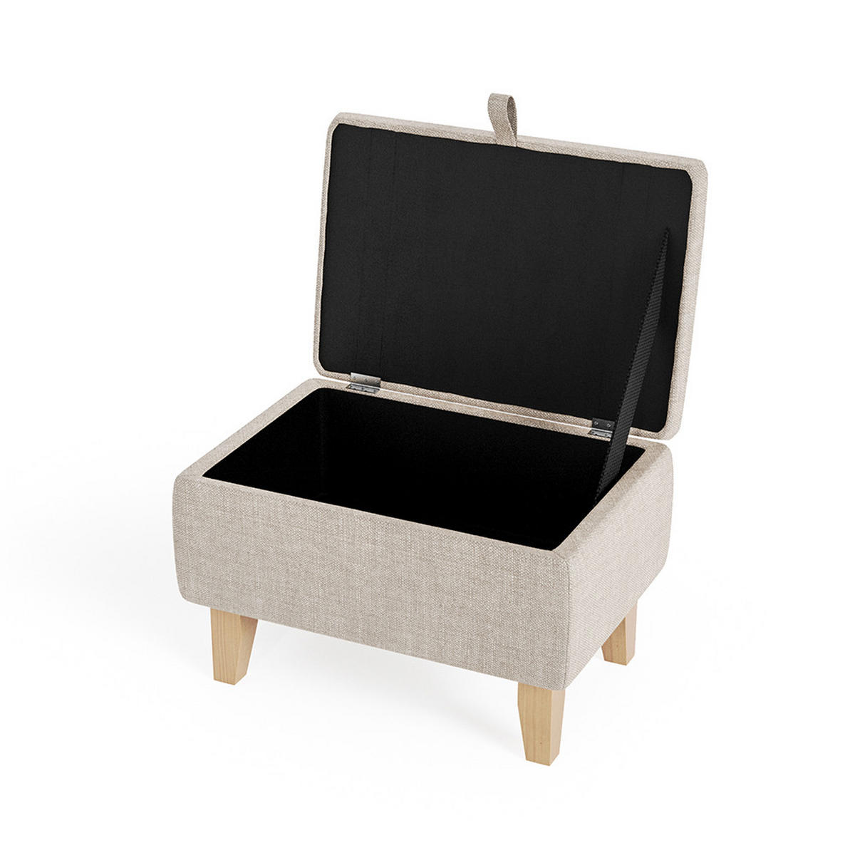 POLSTERHOCKER 49/33/35 cm Stauraum Holzbeine Leinen Beige - Beige/Naturfarben, Holz/Textil (49/35/33cm) - Livingandhome