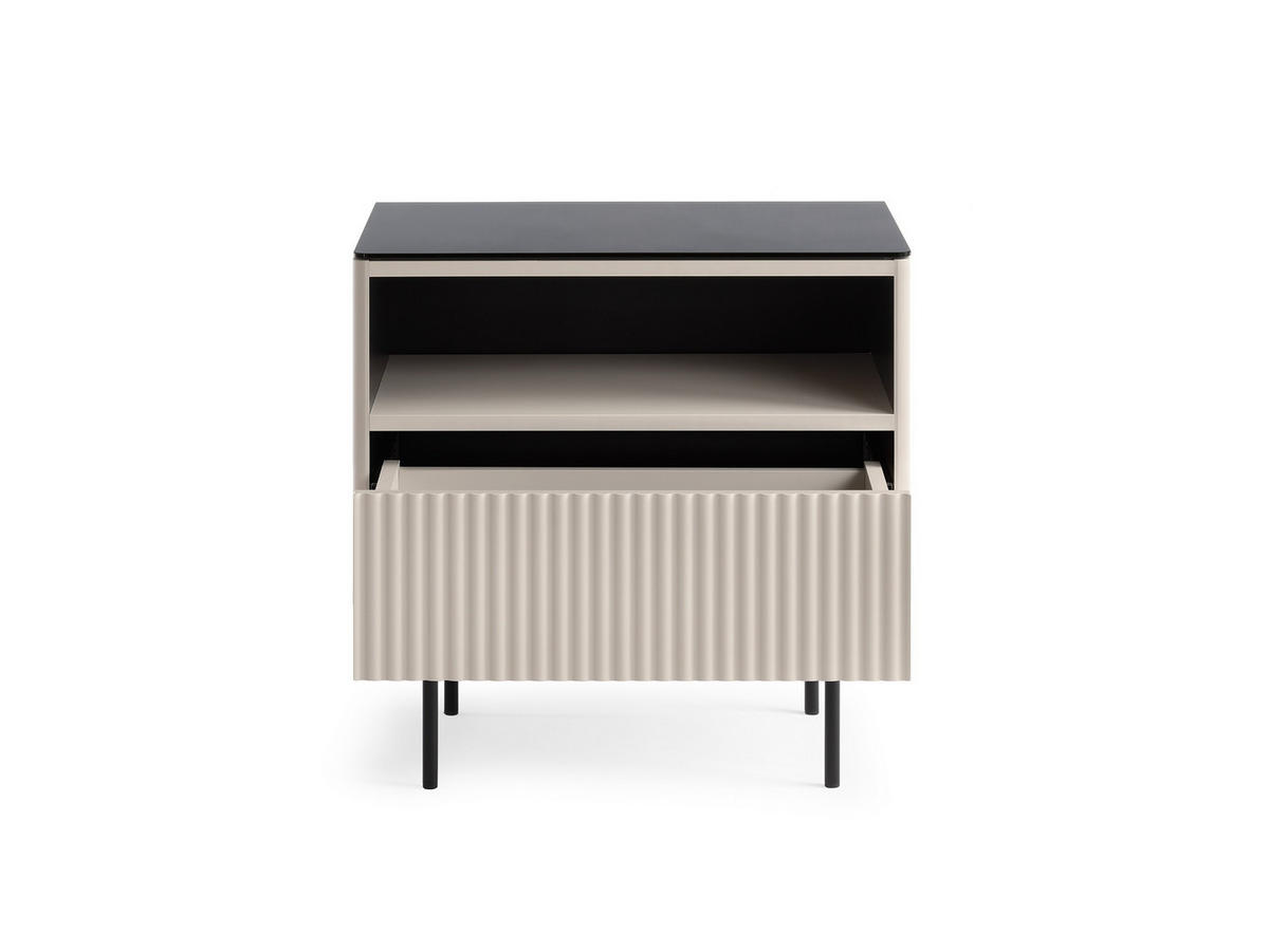 NACHTTISCH Rita Kaschmir, Nachtschrank mit Schublade und LED beleuchtung - Kaschmir/Schwarz, Holzwerkstoff (57/57/39cm) - Bettso