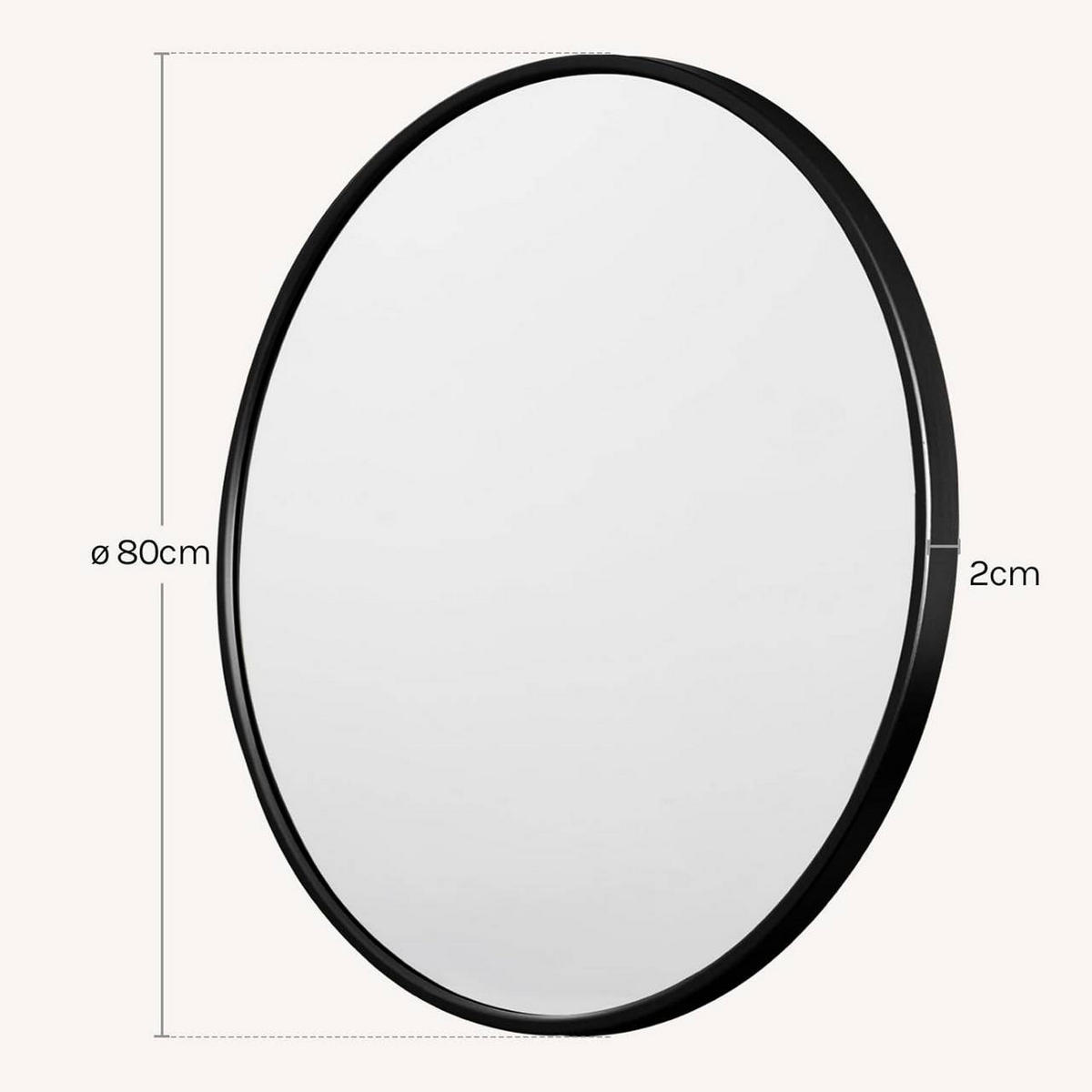 WANDSPIEGEL rund, φ 80cm, Schwarz - Schwarz, Glas/Holzwerkstoff (80/80/2cm) - Woltu