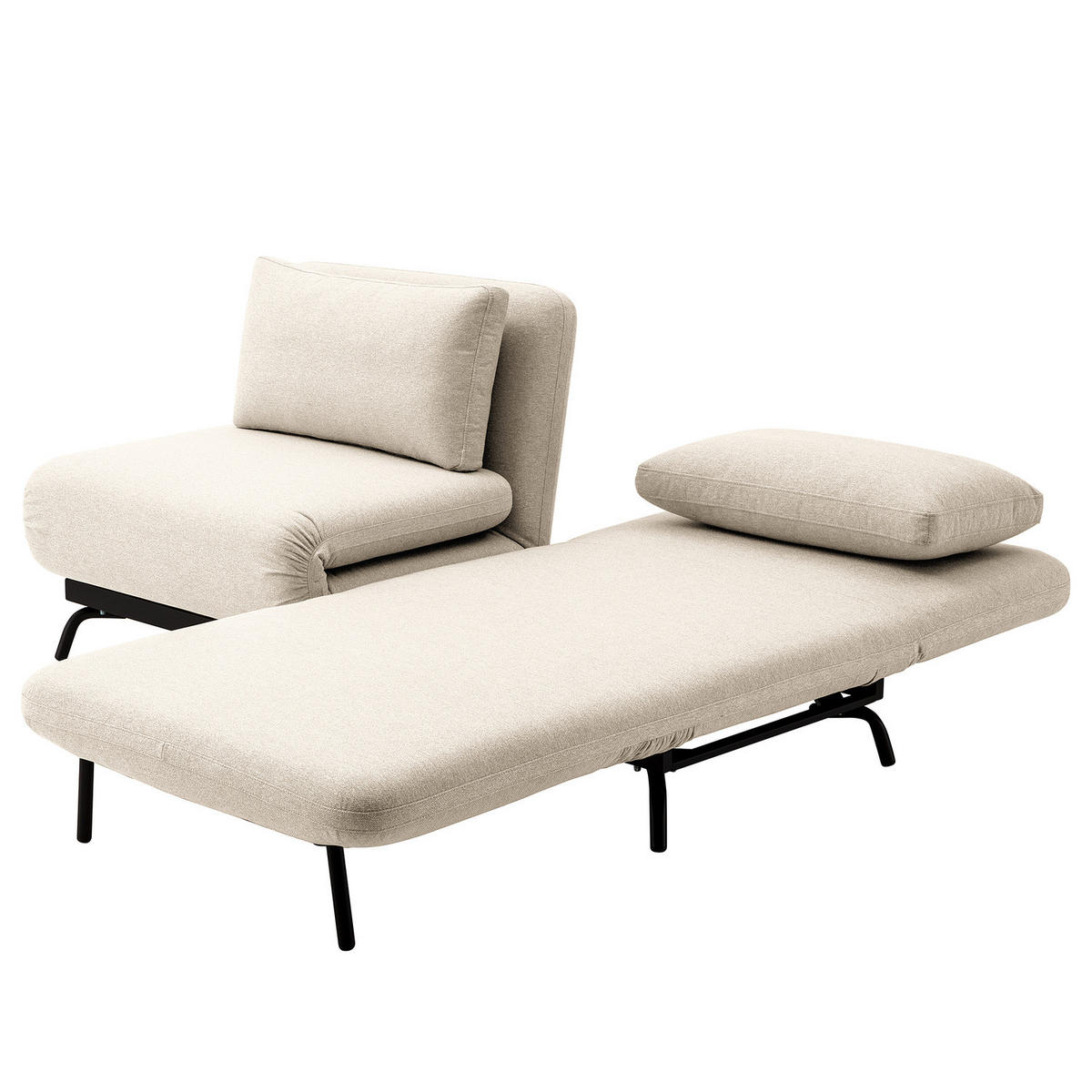 SCHLAFSOFA mit Relaxfunktion - Webstoff - Beige/Schwarz, Textil/Metall (184/78/85cm) - home24