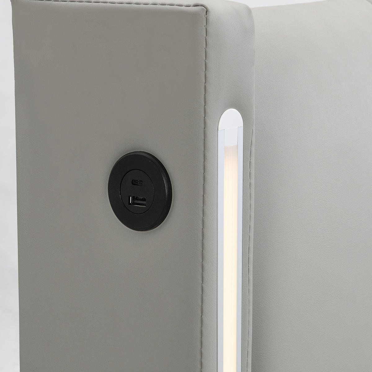 POLSTERBETT aus PU 140x200 cm in Grau mit LED-Beleuchtung & USB-Anschluss - Grau, Leder (140/200cm) - Modfu