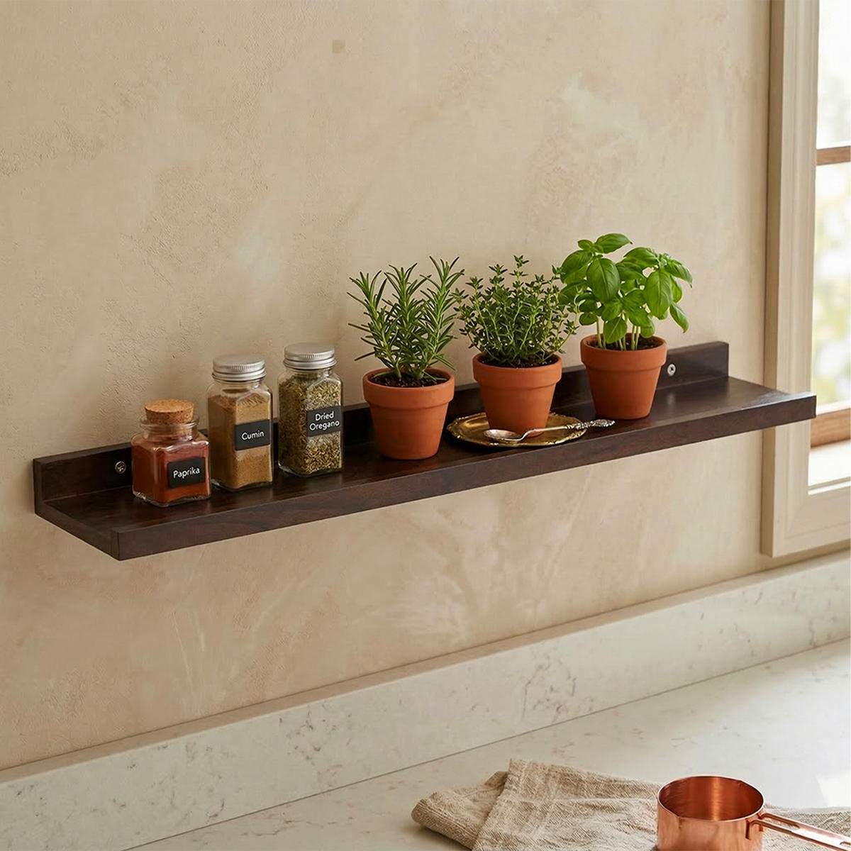 STENNÁ polica - tmavohnedá, drevo (80/5/15cm) - Relaxdays