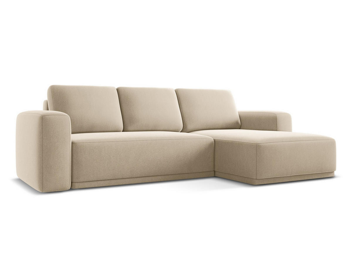 ECKSOFA mit Schlaffunktion Samt Stoff Beige - Beige/Creme, Kunststoff/Textil (258/160cm) - Makamii