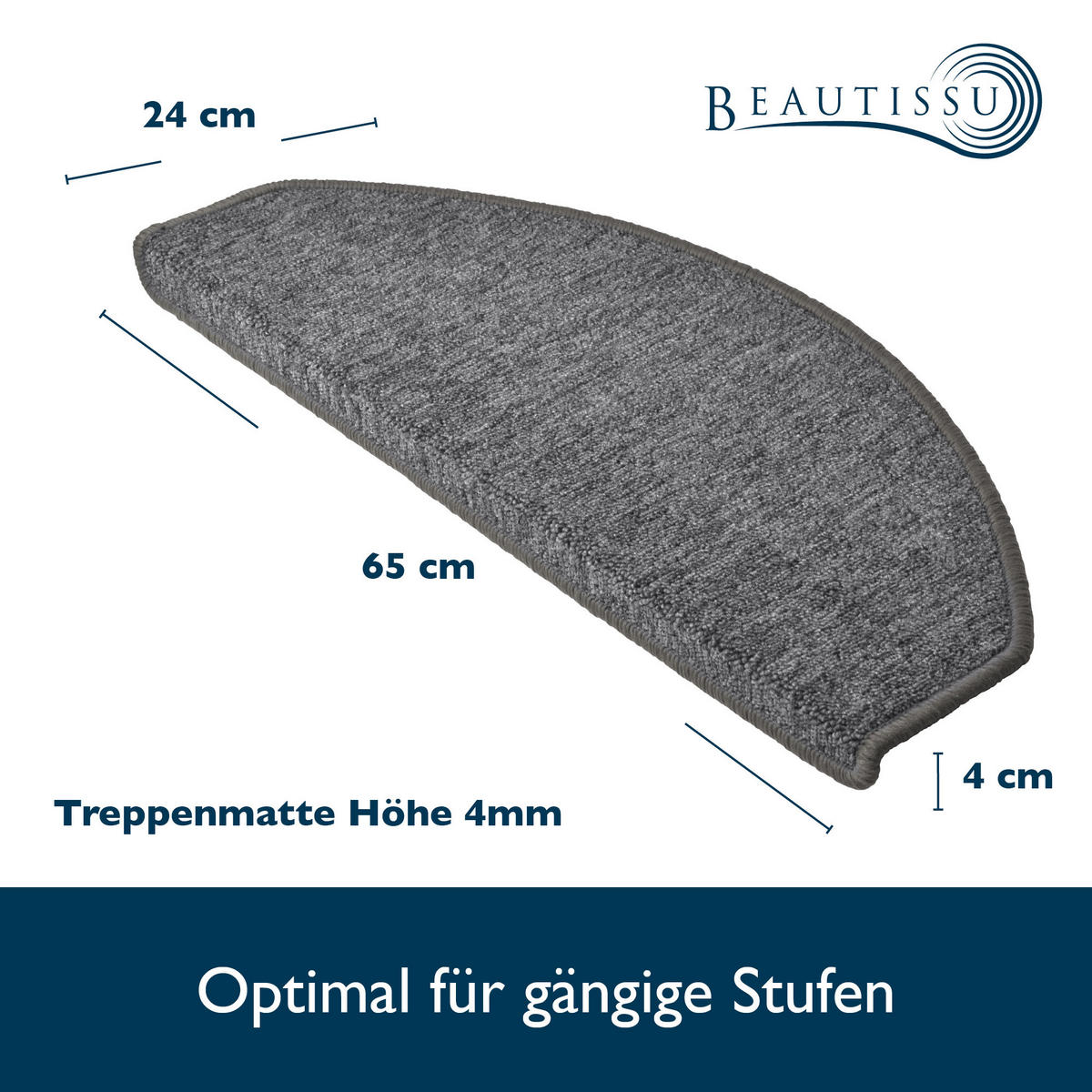 STUFENMATTE ProStair 65/28 cm Grau 15tlg - Grau, Textil (65/28/1cm) - Beautissu 