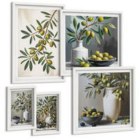 BILDER SET 5er Set - 50x50 cm & 20x30 cm & 40x60 cm Weißer Rahmen - Oliven in grauen Vasen - Weiß, Kunststoff (40/60cm) - TULUP