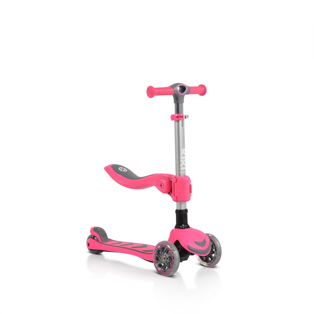 KINDERROLLER Kiki 2 in 1 rosa Höhe einstellbar 4 blinkende PU-Räder, klappbar - Rosa, Metall (59.5/24/61cm)