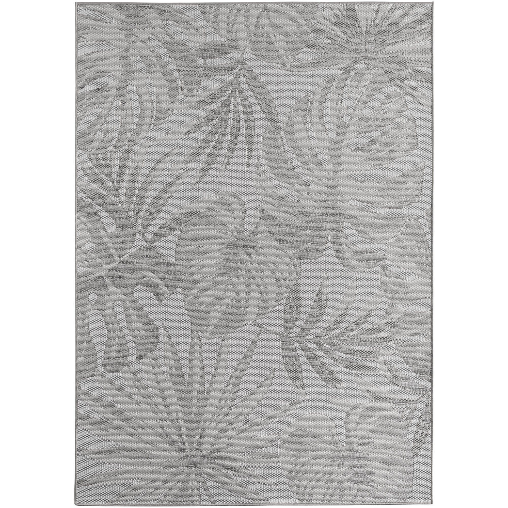 TEPPICH Outdoor Flachgewebe Tropenmuster Polypropylen Terrasse Grau Läufer 80x250 - Grau, Textil (80/250cm) - KADIMA DESIGN