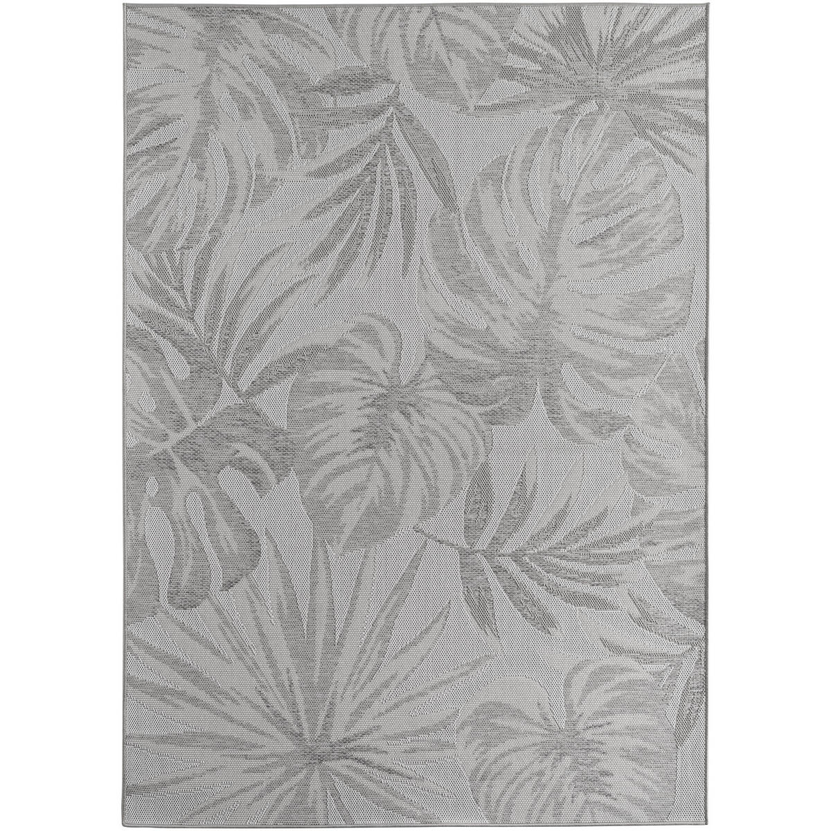 TEPPICH Outdoor Flachgewebe Tropenmuster Polypropylen Terrasse Grau Rechteckig 280x370 - Grau, Textil (280/370cm) - KADIMA DESIGN