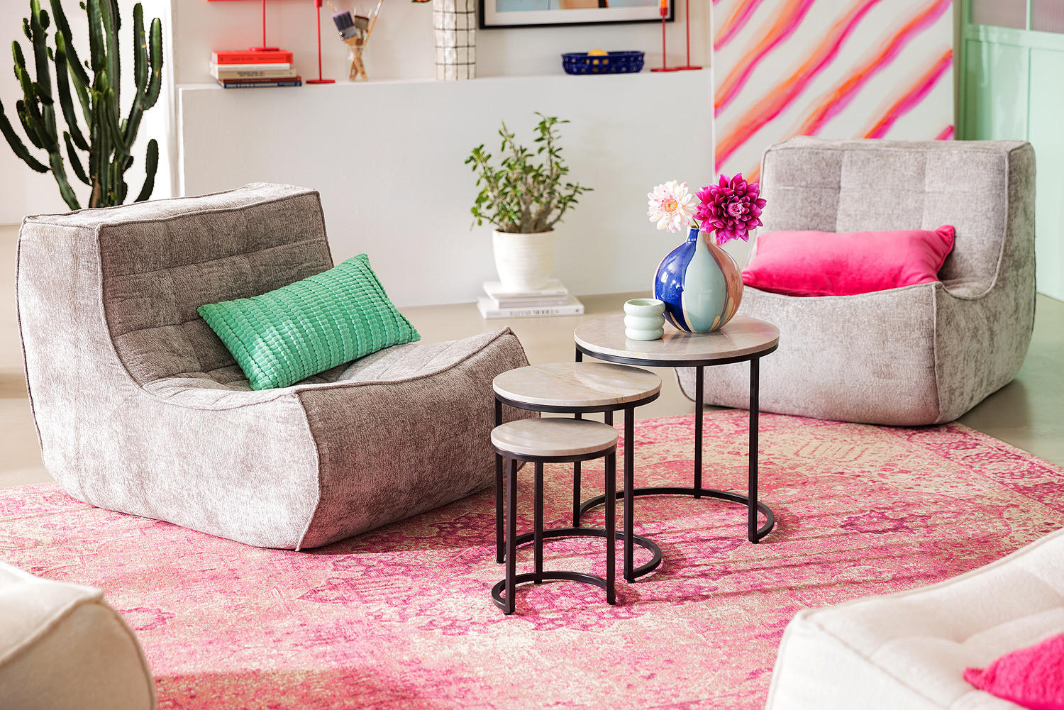 BEISTELLTISCH-SET - Marmor Grau / Schwarz, 3-teilig - Schwarz/Grau, Stein (45/45/45cm) - home24