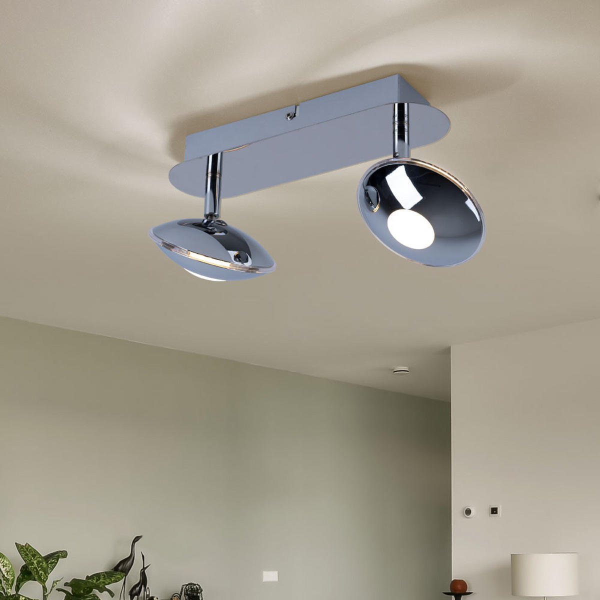 LED DECKENLEUCHTE Chrom Silber satiniert 2 flammig - Silberfarben, Metall (25/11/15cm) - Globo Lighting