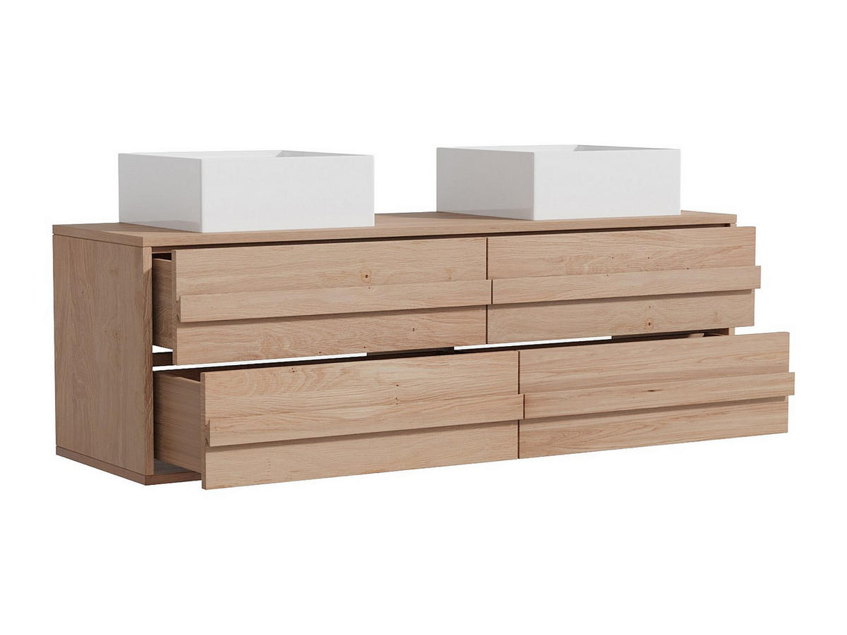 DOPPELWASCHTISCH - 150 cmcm x 46 cmcm - Holz, Platte - Naturfarben Hell - SARLO - Naturfarben, Holz (150/50/46cm) - Vente-Unique