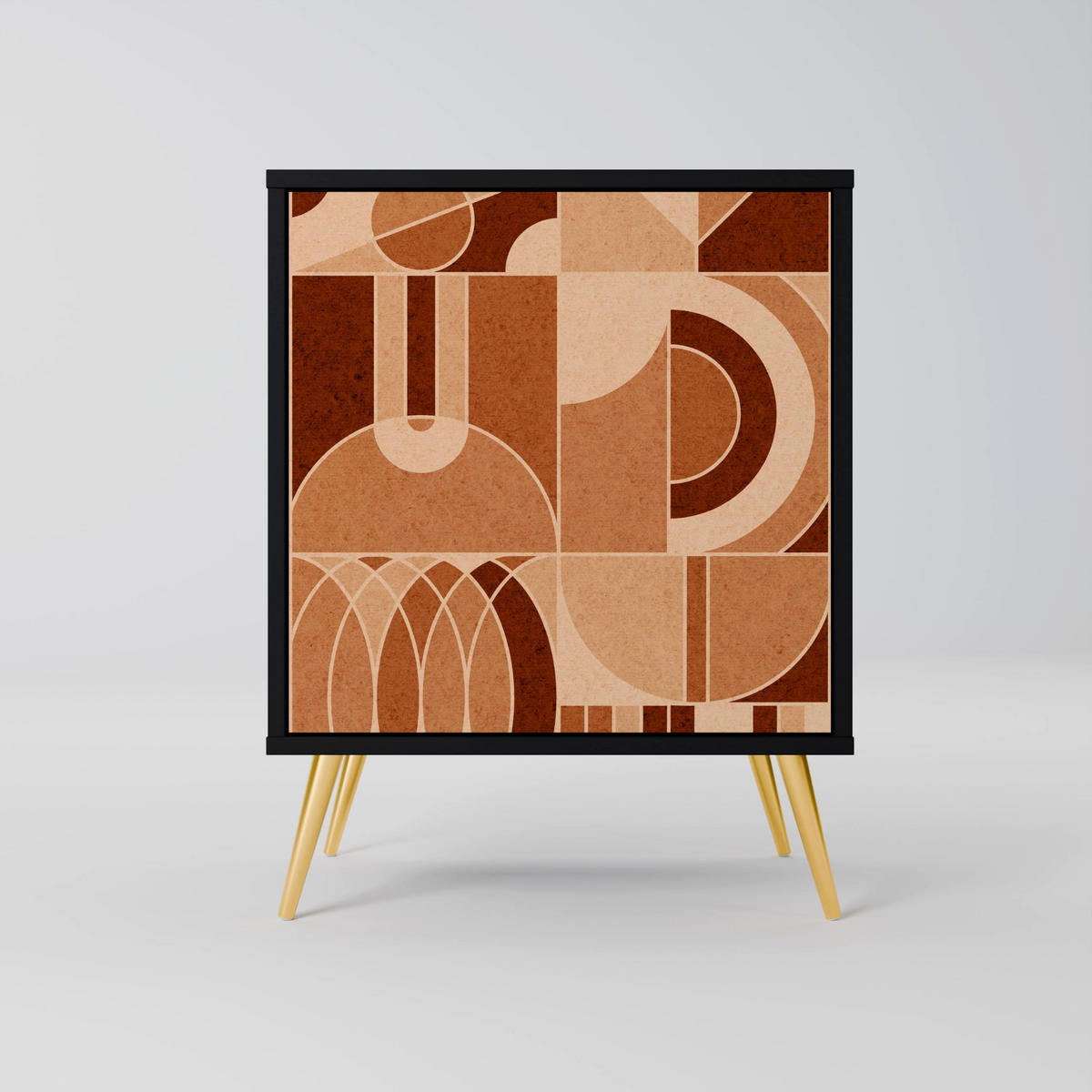 SIDEBOARD PRISM MOSAIC, Schwarz, 57,5x42x72,5 cm, Schwarze Metallfüße - Multicolor/Schwarz, Holzwerkstoff/Metall (57.5/72.5/42cm) - SpaceRebels