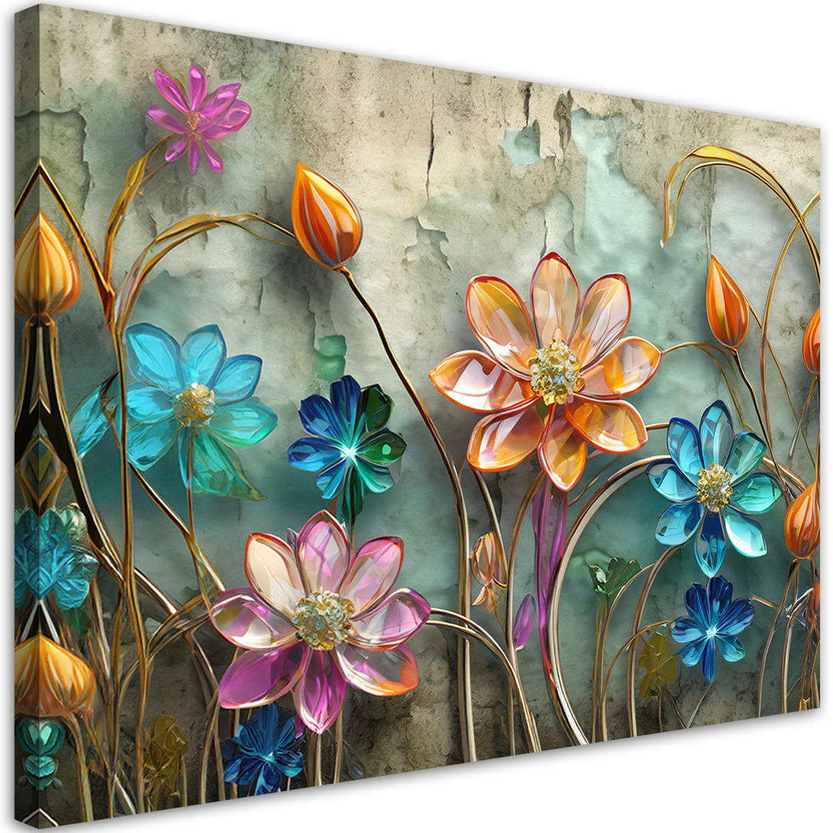 WANDBILD blumen glas abstrakt buntes - Multicolor, Textil (60/40cm) - Feeby