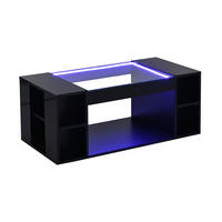 COUCHTISCH in Schwarz Kaffeetisch mit Tischplatte aus gehärtetem Glas und LED für Wohnzimmer, B100/T50/H40cm - Schwarz, Glas/Holzwerkstoff (50/100/40cm) - STILVORA