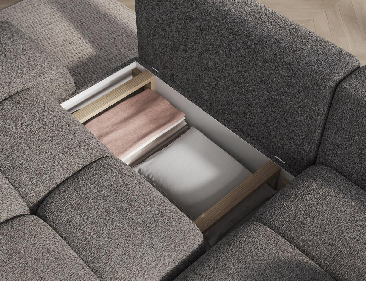 ECKSOFA VITTARIO mit Schlaffunktion & Bettkasten – Modernes L-Sofa 227 cm, inklusive Kissen - Grau, Kunststoff (227/95cm) - Wohnideebilder