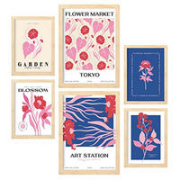 POSTER Set Mit 6 Blumen Blumenmarkt Natur Und Botanikdrucke Für Innenarchitektur A3 & A4 Rahmen Aus Hellem Holz - Beige, Papier (29/3cm) - Nacnic