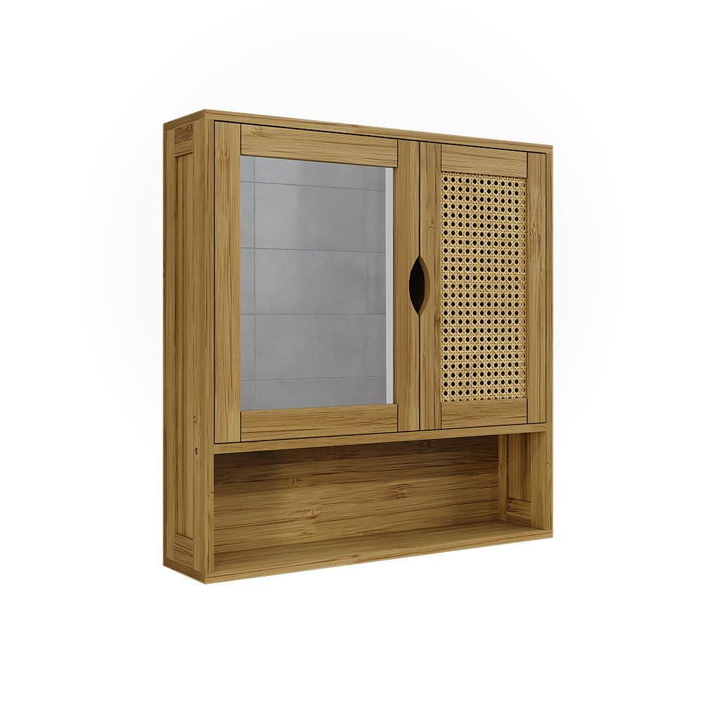 BADRUMSSPEGELSKÅP Liora bambu 56x58 cm med spegel Grön 58/56/13 cm