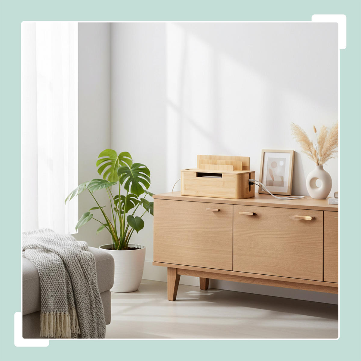 KABELBOX - Hellbraun, Holz/Kunststoff (13/30/16cm) - Relaxdays