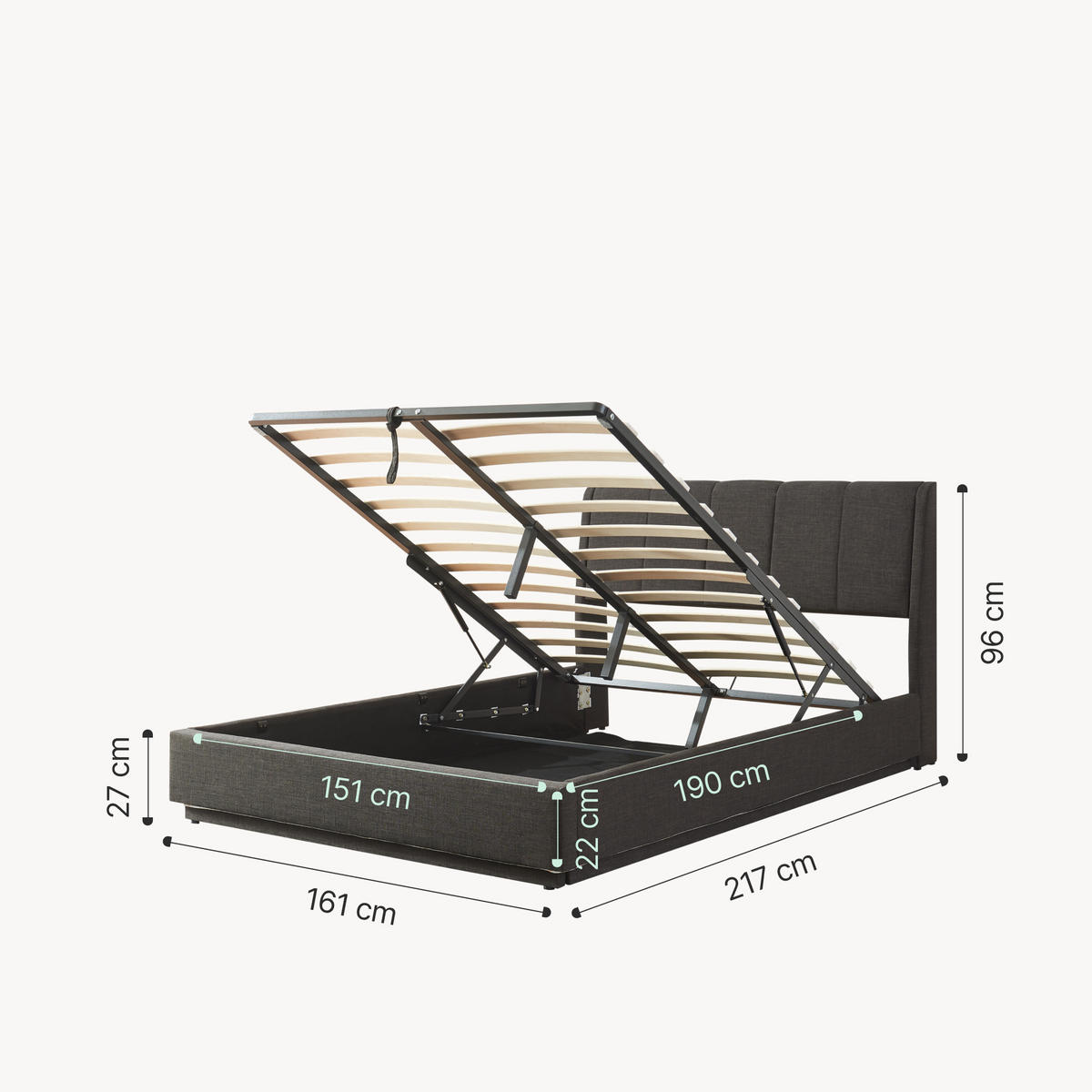 LED ČALOUNĚNÁ POSTEL Tröstiar - černá, kov/kompozitní dřevo (160/200cm) - [en.casa]