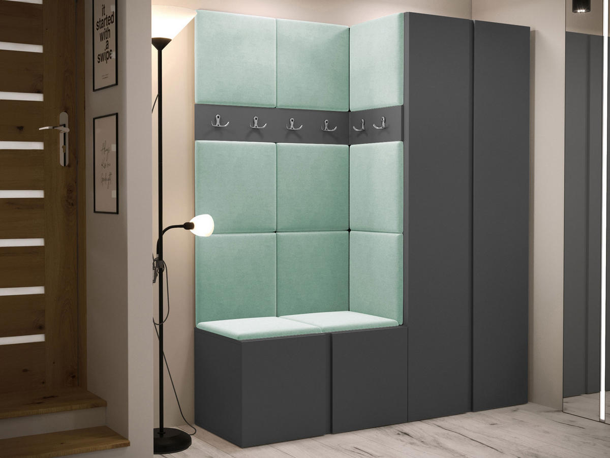 GARDEROBEN-SET Orion III - Graphitfarben/Mintgrün, Holzwerkstoff/Kunststoff (158/186/46cm) - MIRJAN24