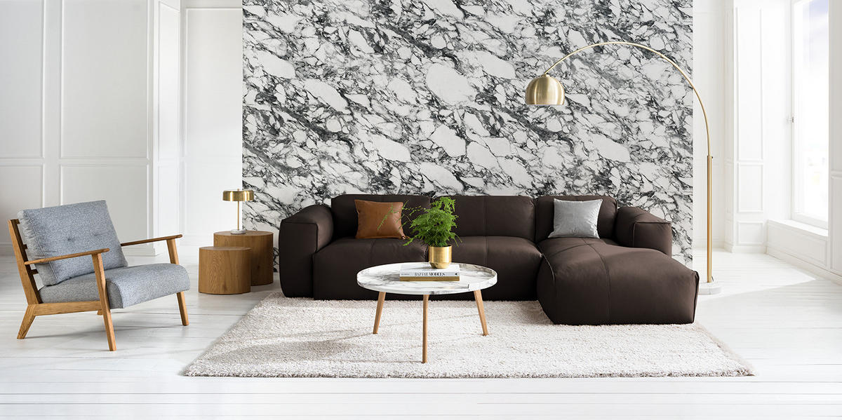 3-SITZER ECKSOFA mit Longchair - Dunkelbraun/Schwarz, Leder/Kunststoff (284/173cm) - home24
