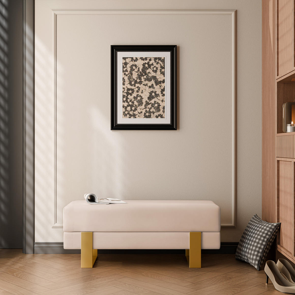 POLSTERBANK RIVA 80 cm Gold / Beige ,Metallgestell - Beige, Metall (80/47/35cm) - Idohome