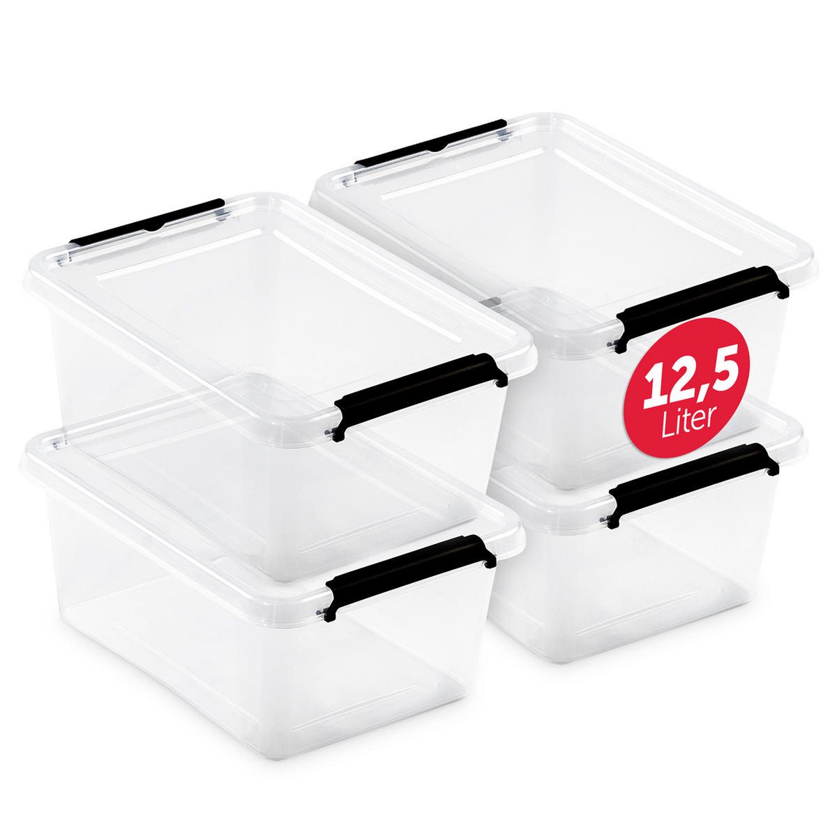 AUFBEWAHRUNGSBOXEN mit Deckel 12,5l im 4er Set - Transparent, Kunststoff (29/17/39cm) - BOXXivo
