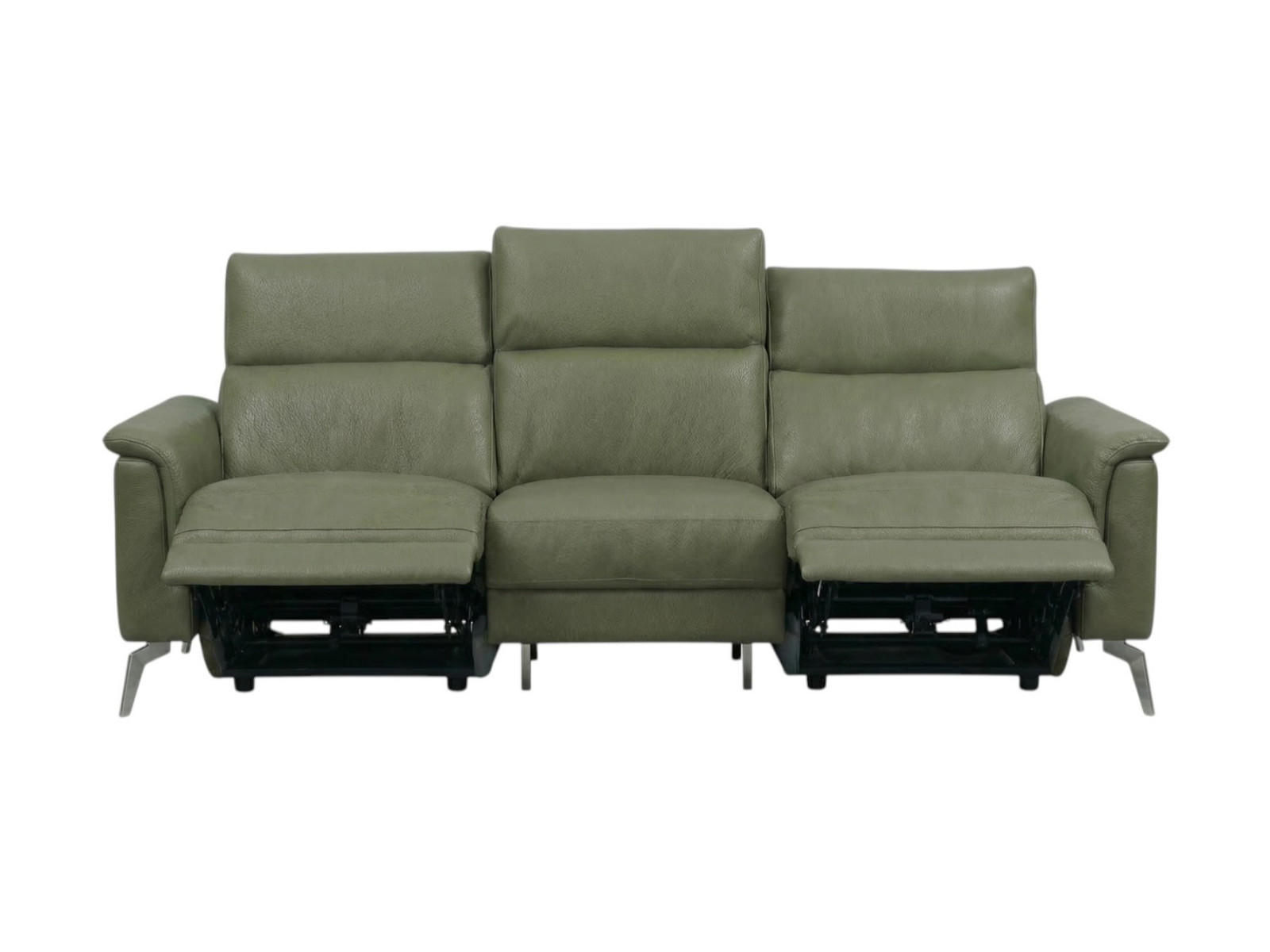 3-SITZER Sofa Borea Echtleder mit 2 x Relaxfunktion Olivgrün - Olivgrün, Leder/Metall (220/102/98cm)