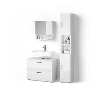 BADMÖBEL-SET Ronco Weiß Hochglanz 3 Teile, mit Schubladenschrank und Hochschrank - Weiß Hochglanz/Weiß, Holzwerkstoff (80/58/41cm) - Livinity®