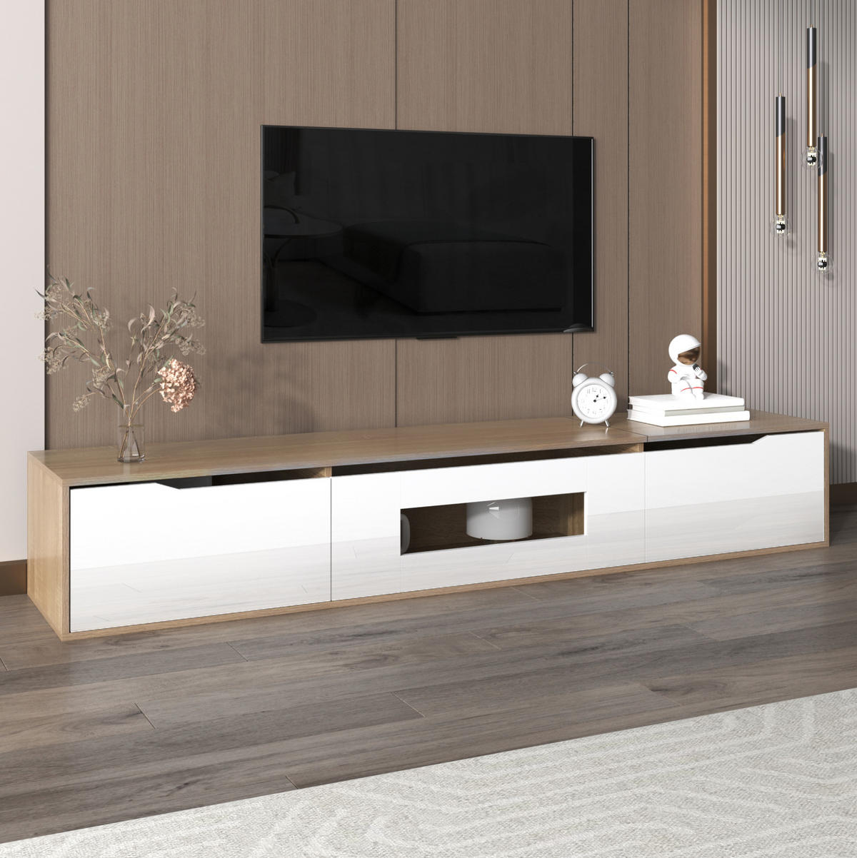 TV-SCHRANK mit LED-Beleuchtung 180 x 35 x 30 cm Weiß Holzoptik - Birnbaumfarben, Holzwerkstoff (35/30/180cm) - Beauniv