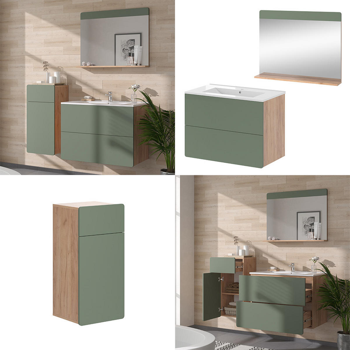 Eichefarben/Grün, Holzwerkstoff (80/59.3/46cm) - Vicco