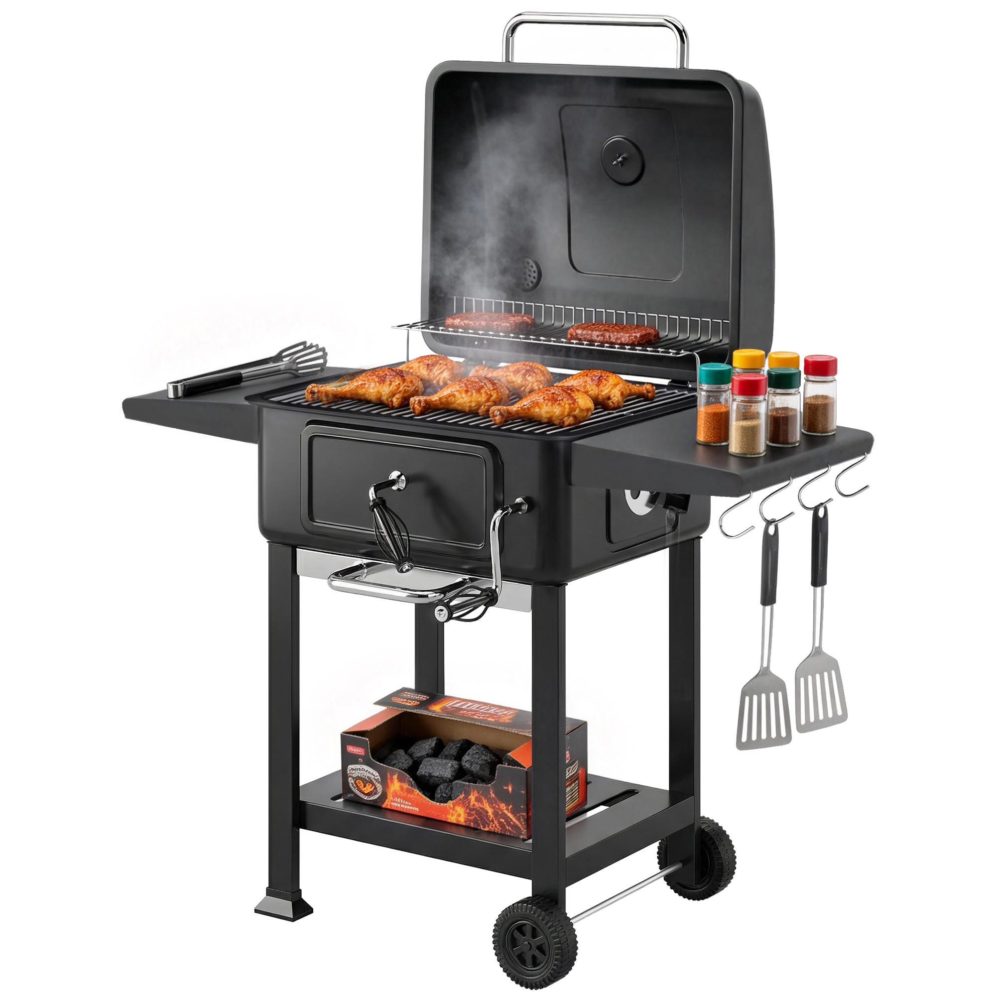 HOLZKOHLEGRILL DE-10297 - Schwarz, Metall (65/115/112cm) - ComfortXL