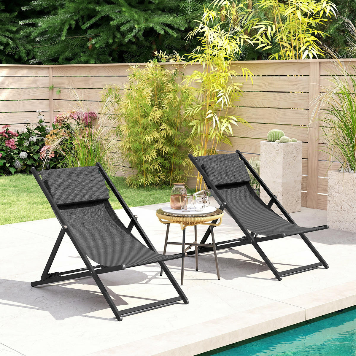 GARTENLIEGE Dunkelgrau 2 Stück - Dunkelgrau, Naturmaterialien (60/85/100cm) - GiPP