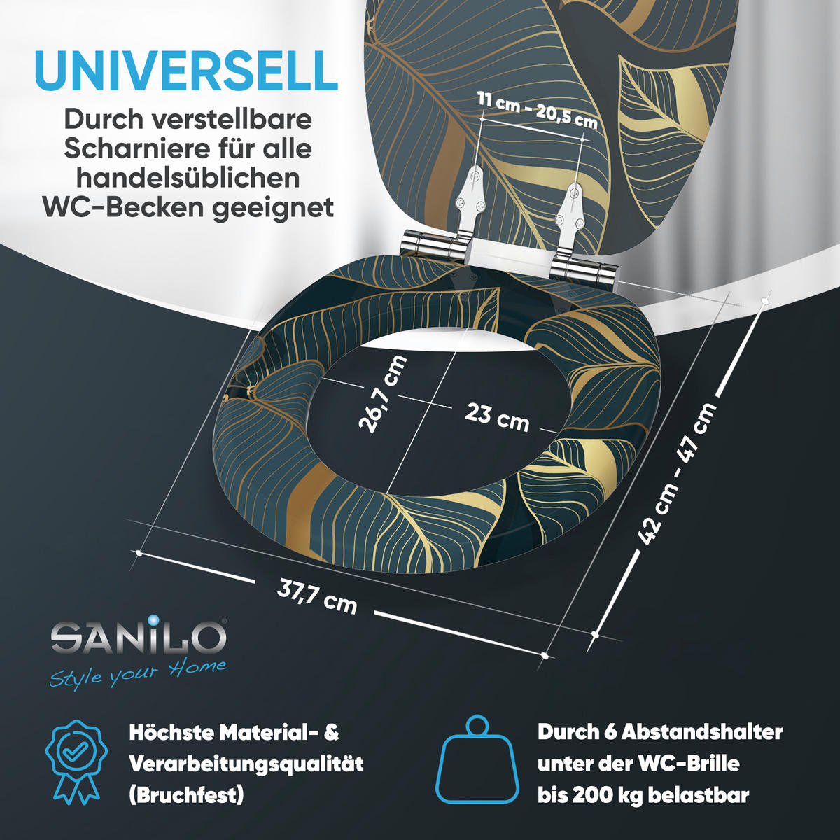 WC Sitz mit Absenkautomatik Monstera - Dunkelgrün, Holzwerkstoff (38/6/47cm) - Sanilo