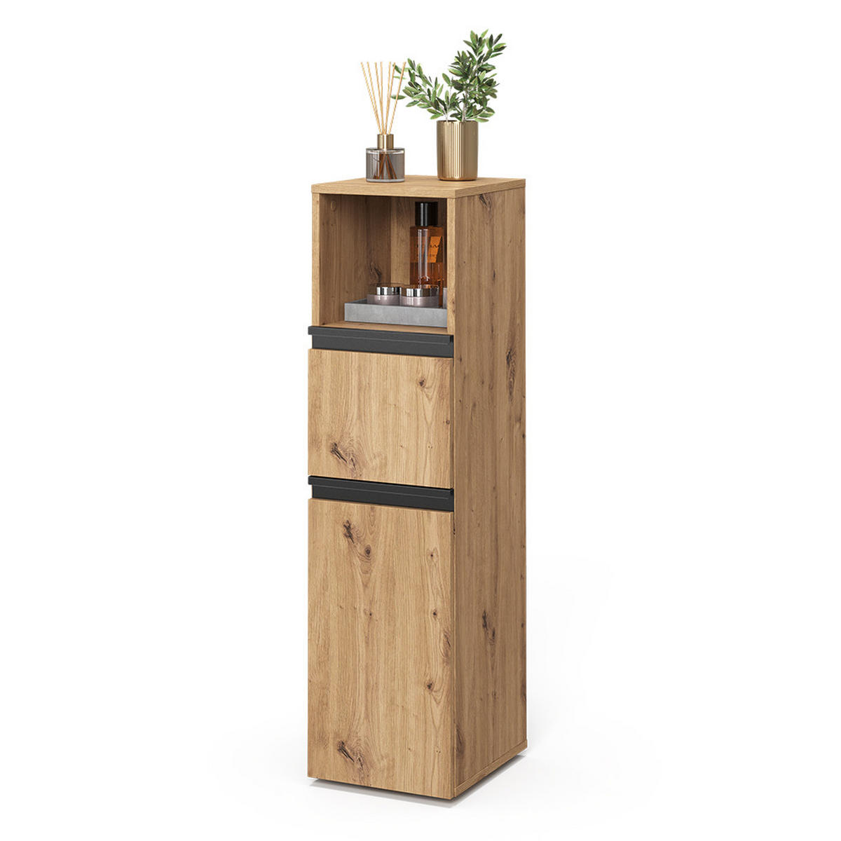 MIDISCHRANK Torren Artisan 30 x 112.6 cm mit Schublade - Hellgrau, Holzwerkstoff (30/112.6/35cm) - Vicco