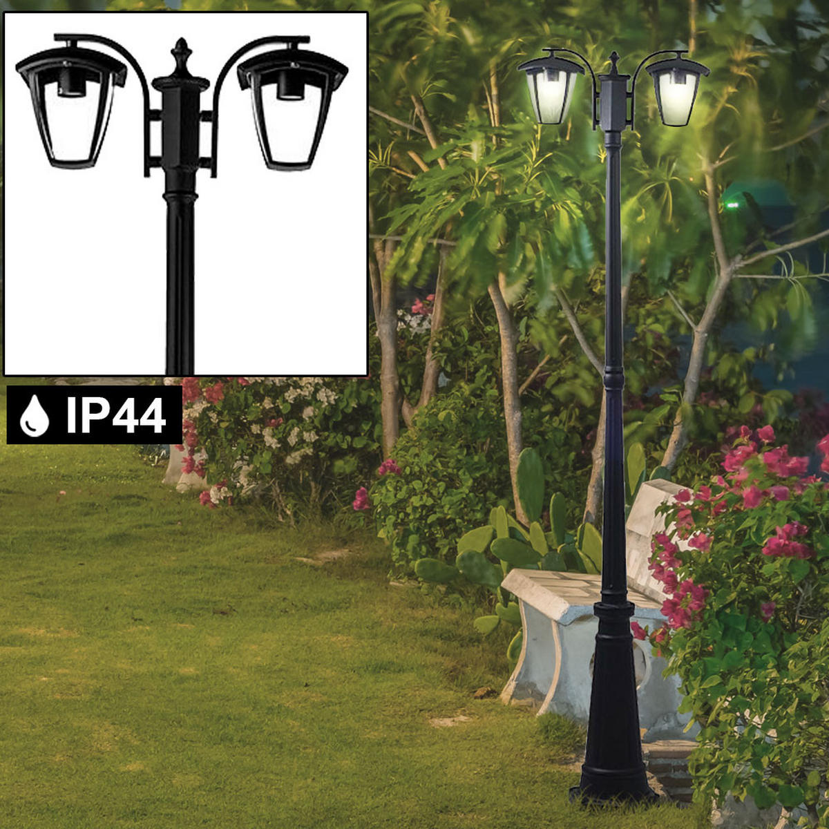 STEHLEUCHTE Aluminium Schwarz Garten - Schwarz, Glas (50/50/190cm)