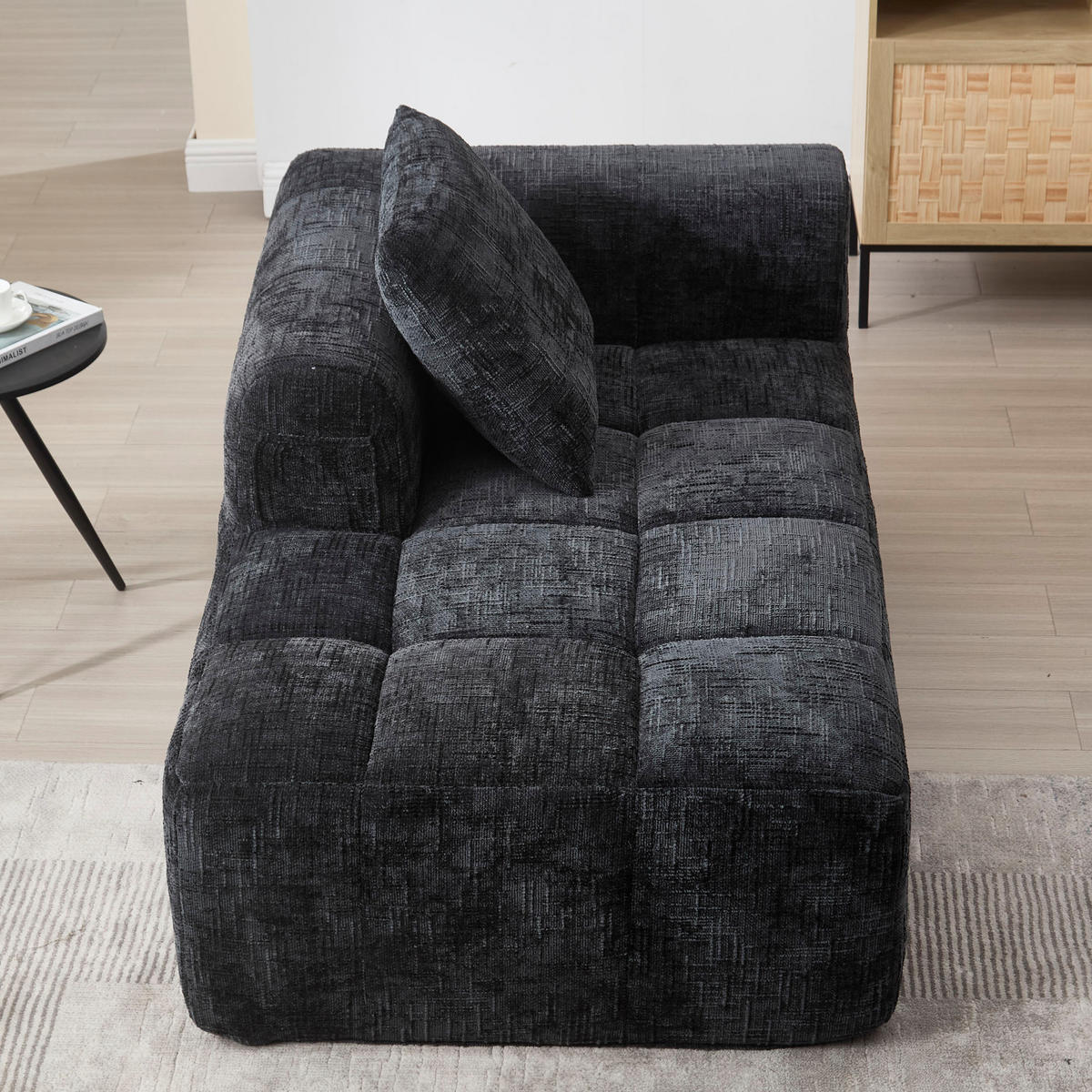 SOFA od ženilije, 158/90/60 cm crna, s ležaljkom i bočnim džepovima - crna, tekstil (60/158/90cm) - BEAOK