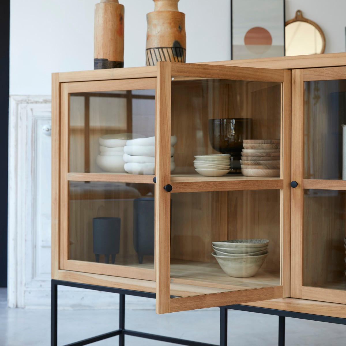 VITRINENSCHRANK Babeth Natur aus Teak - Naturfarben, Holz (160/122/45cm) - Tikamoon