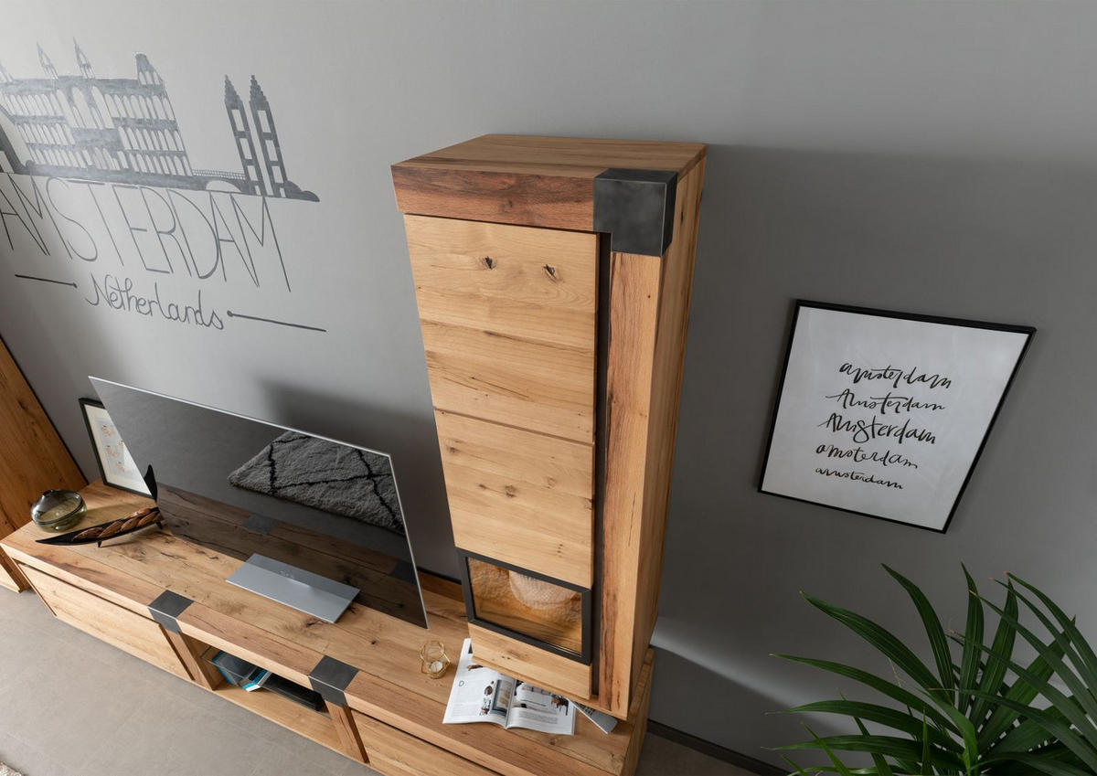 VITRINE Wildeiche / Zerreiche 47x35x142 natur geölt NEW AMSTERDAM #12 - Braun, Holz (47/142/35cm) - Massivmoebel24