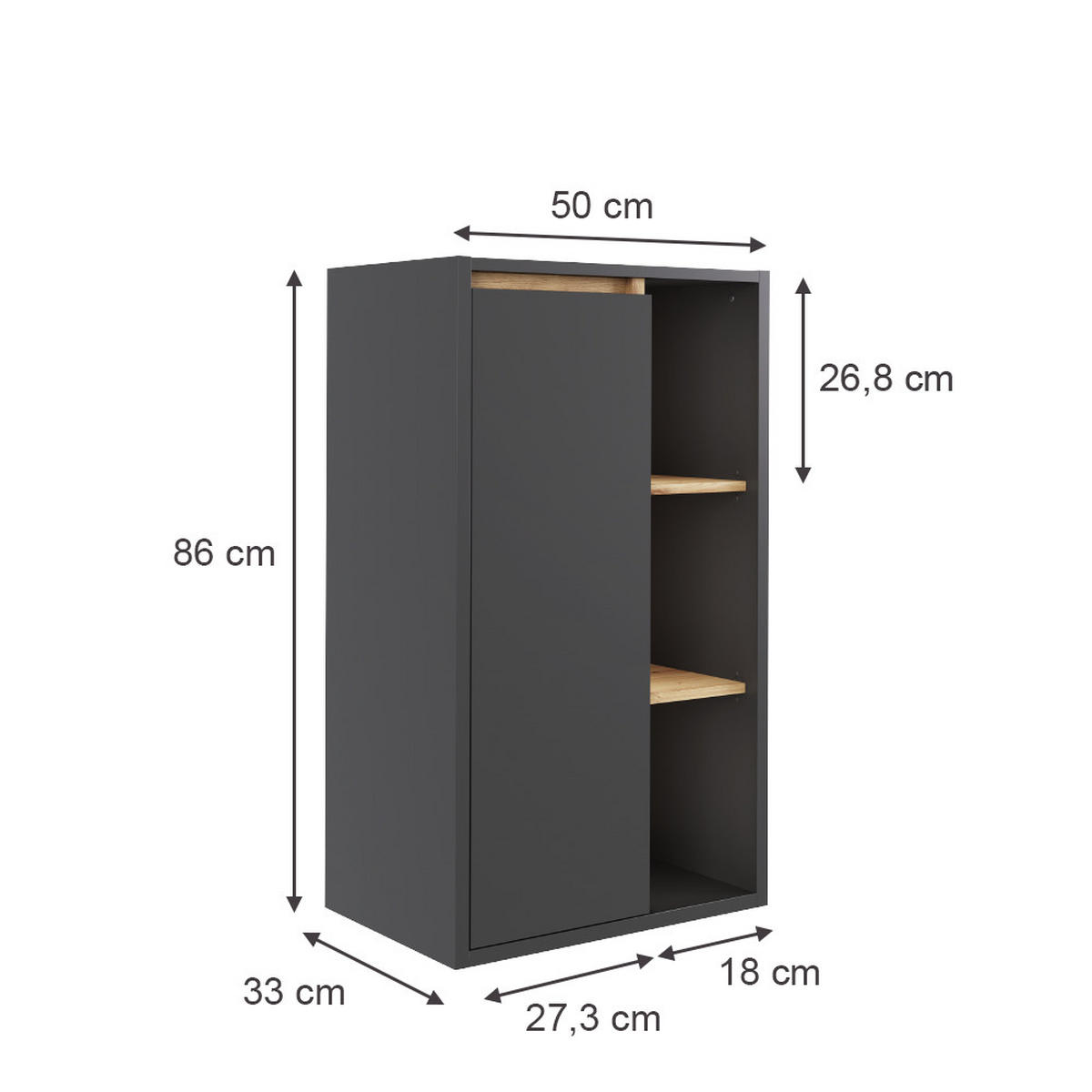 MIDISCHRANK Viola Grau/Artisan 50 x 86 cm mit offenen Regalen - Eiche Artisan/Grau, Holzwerkstoff (50/86/33cm) - Vicco
