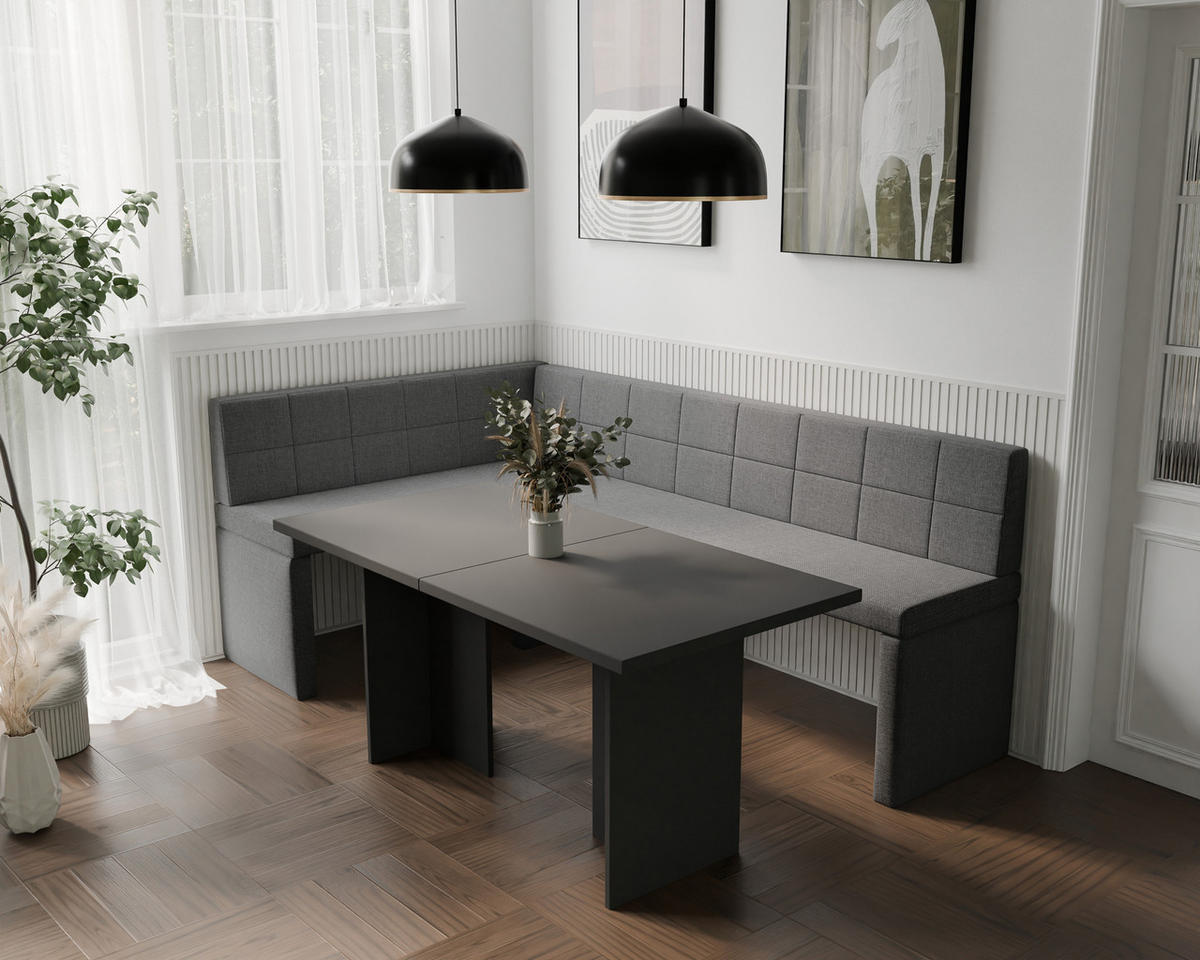 ECKBANK links MELVIN Webstoff, 128/168 cm Dunkelgrau - Dunkelgrau, Holz/Textil (128/168cm) - Idohome