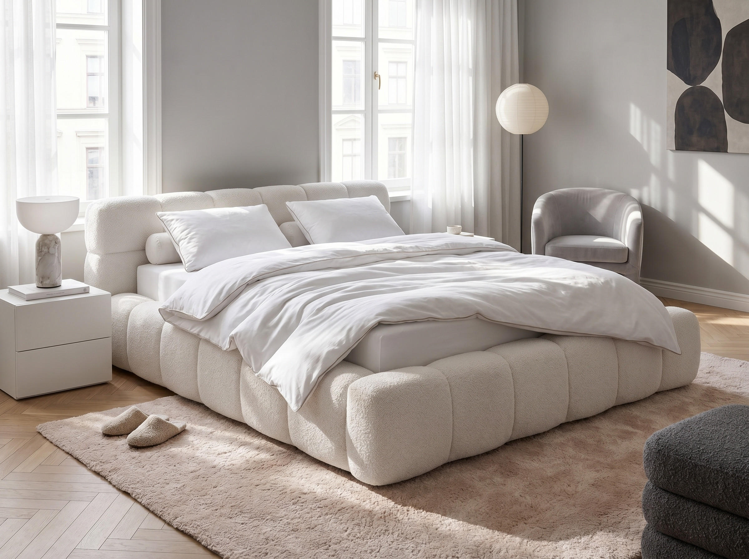 POLSTERBETT Miley Hellbeige 180/200 cm Boucle mit Bettkasten - Beige, Holz/Textil (180/200cm) - wonello
