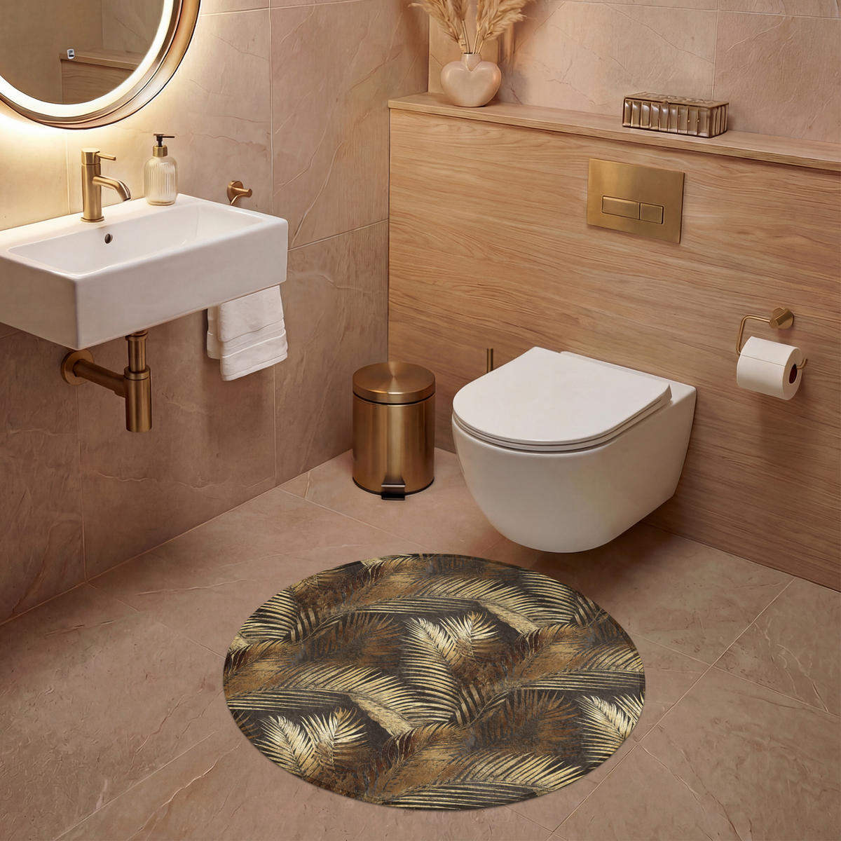 WC PŘEDLOŽKA Tropical - Listy - zlaté 70x70 cm - zlatá, textil/plast (70/1cm) - OnlyWow
